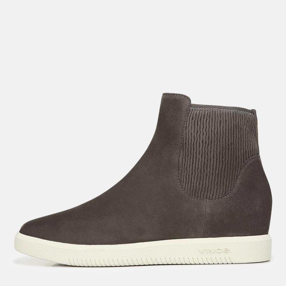 NIB VINCE Ilona Moleskine Gray Leather Suede High Top Wedge Sneakers sz 5.5